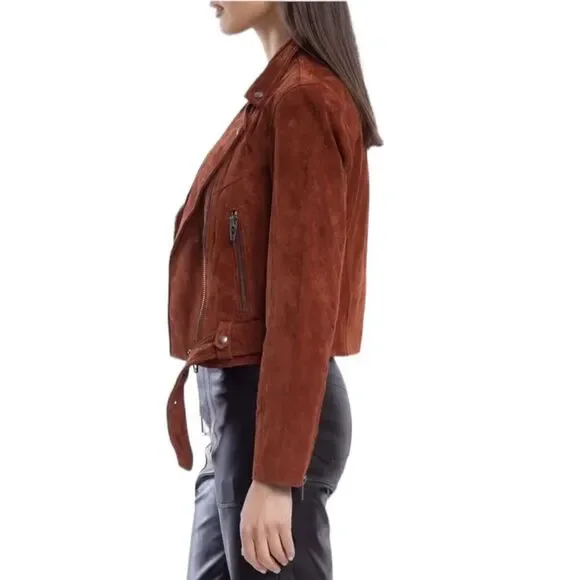 Blank NYC Jacket Womens XS Sun Valley Suede Leather Luxury Zip Moto Amber Spring
